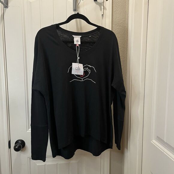 Darling Cabi # 4197 "Love You Tee" Boxy Fit Dropped Shoulders Black Top Size M - Picture 5 of 11